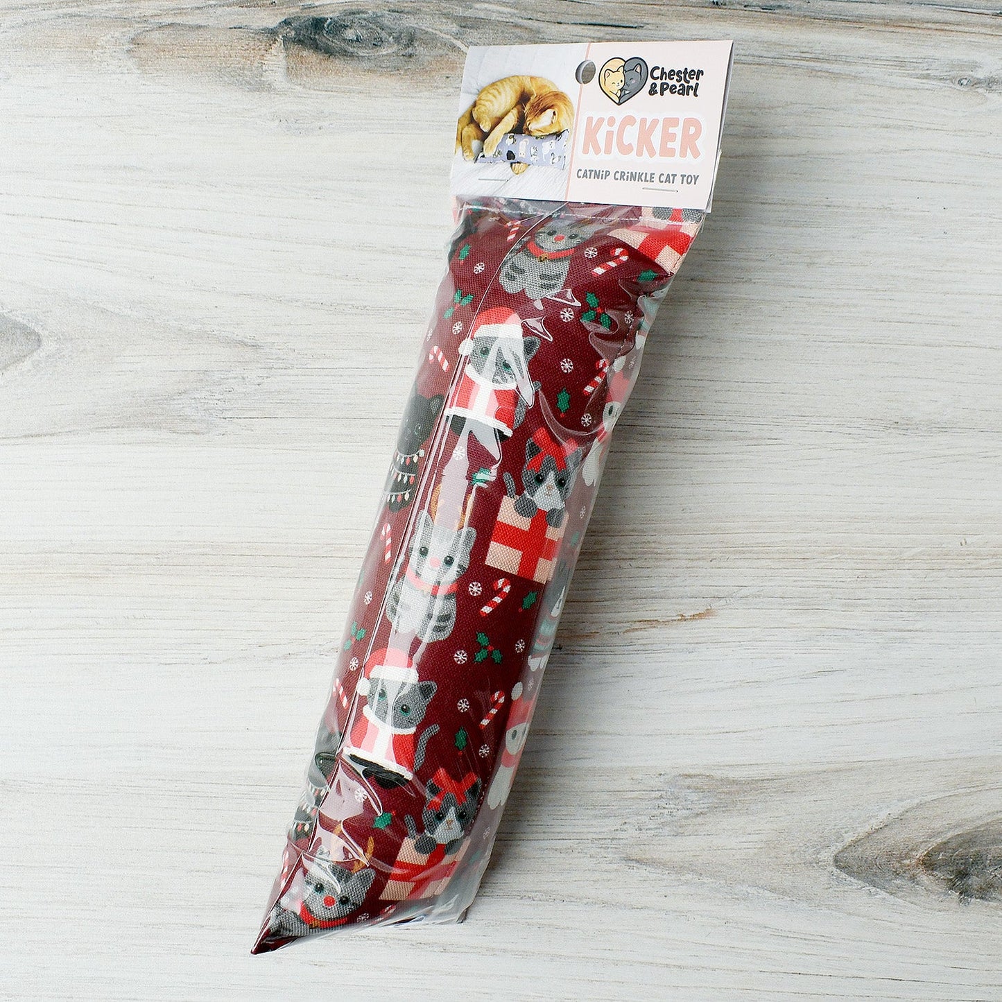 Festive Felines Kicker Cat Toy - burgundy