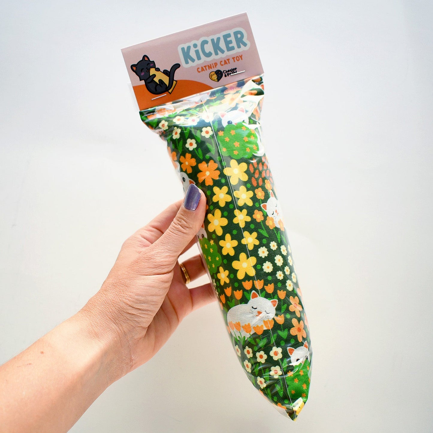 White Cat in Flowers Kicker Cat Toy