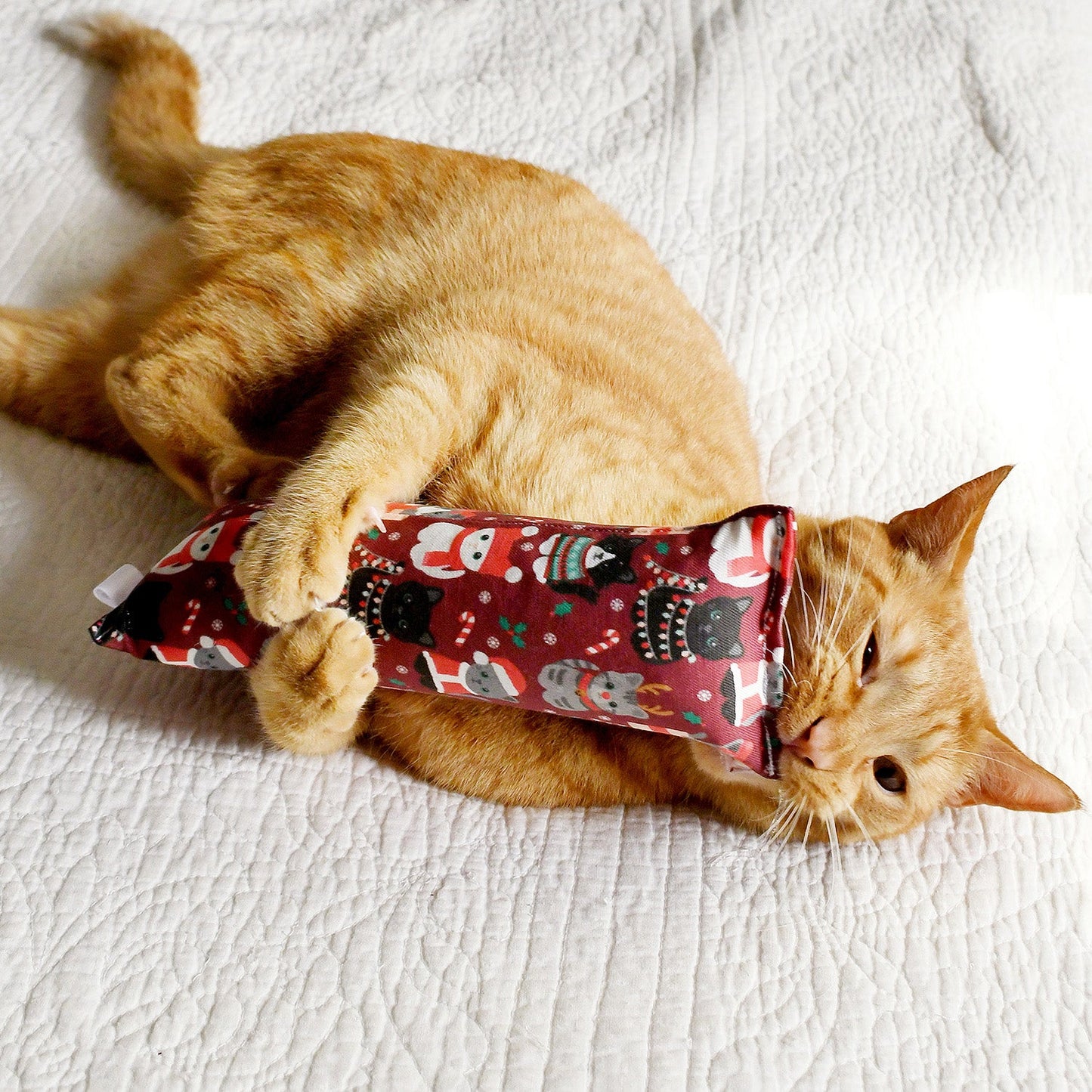 Festive Felines Kicker Cat Toy - burgundy