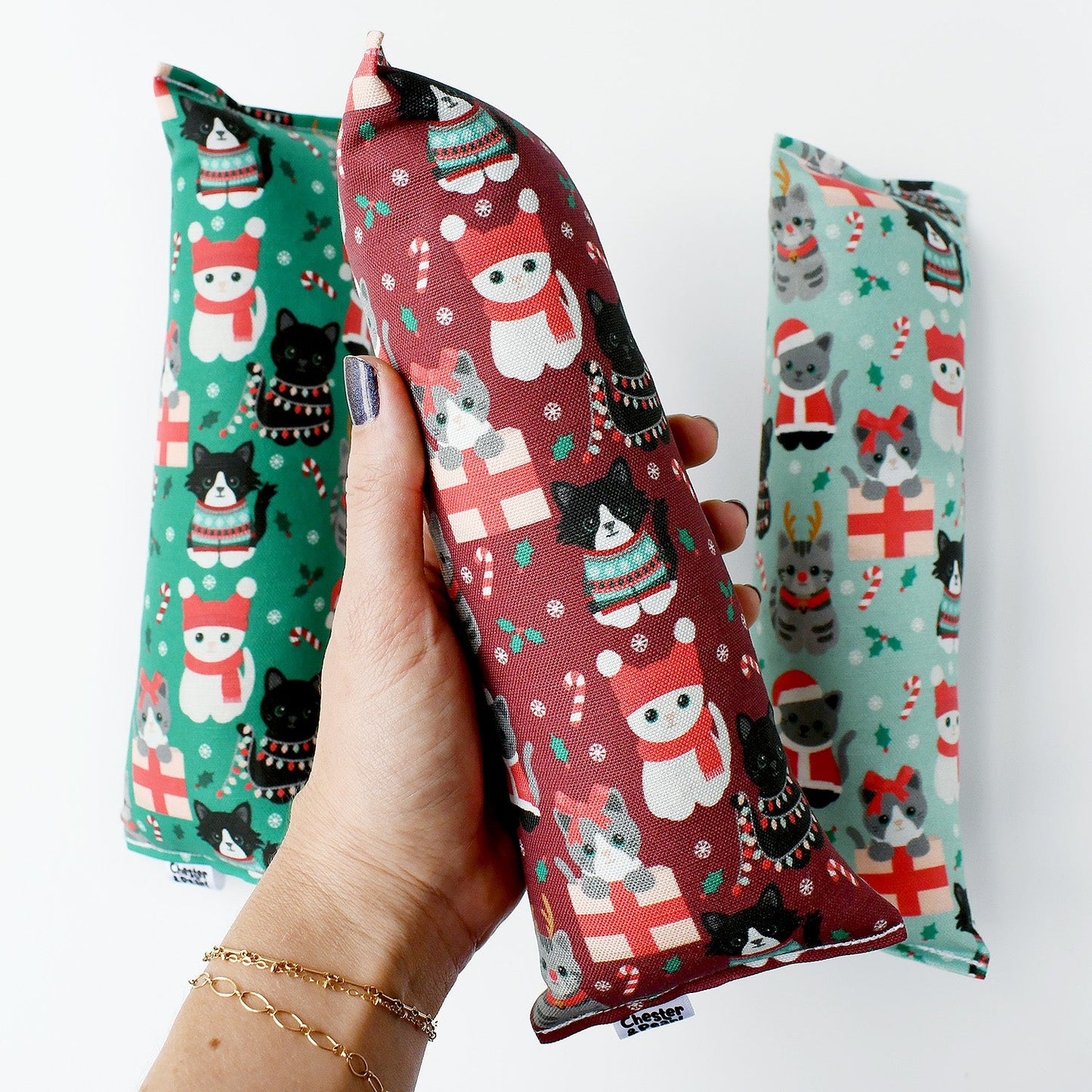 Festive Felines Kicker Cat Toy - burgundy