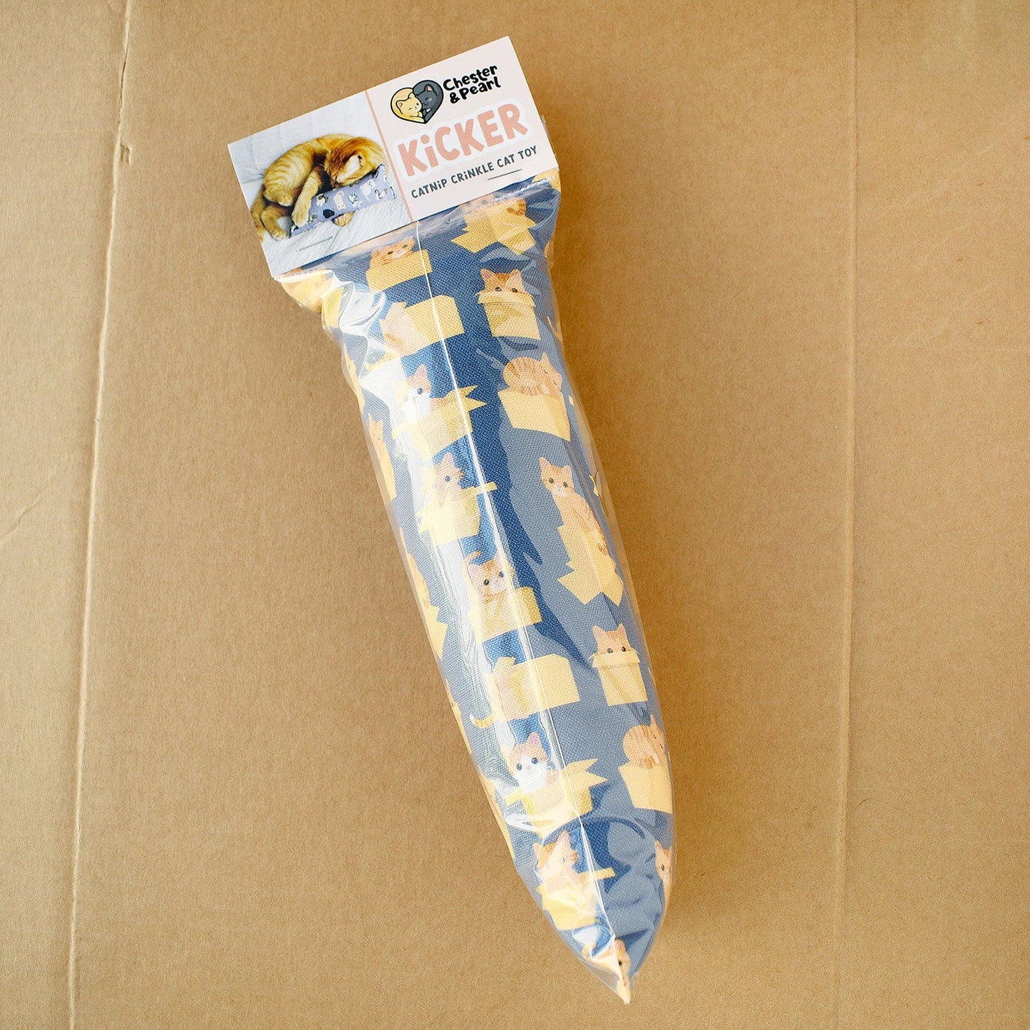 Orange Cats in Boxes Kicker Cat Toy - Blue